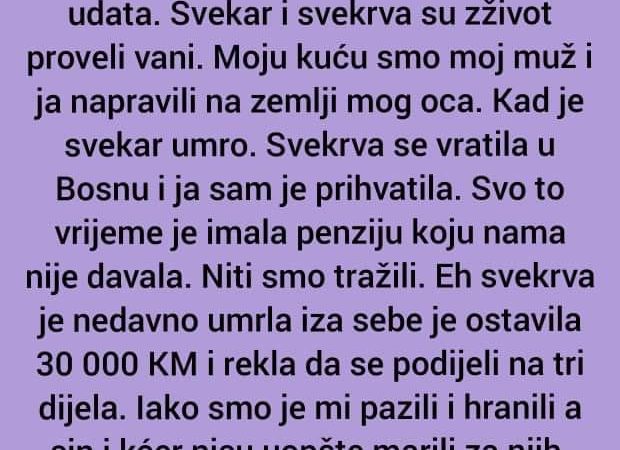 ISPOVIJEST : “Ćao ovako, svekar i svekrva imaju dva sina i kćerku . Jedan sin je moj muž, drugi je isto oženjen, a kćerka je udata. Svekar i svekrva su život proveli vani.